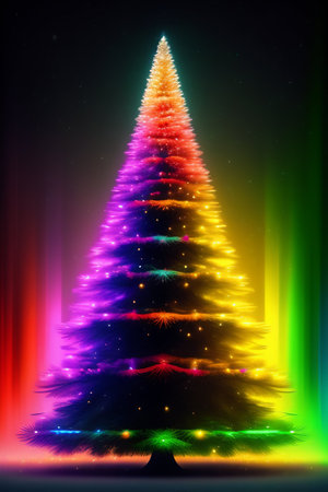 Abstract Christmas tree on a dark background with colorful lights. Vector illustration.の写真素材