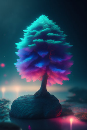 Fantasy stylized Christmas tree. Abstract Christmas tree on a dark background.の写真素材