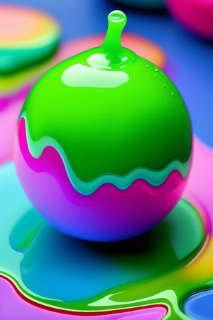 Colored drops of water in the form of a ball. Abstract backgroundの写真素材
