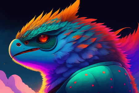 3D Illustration of an Eagle in a Fantasy World with Colorful Backgroundの写真素材