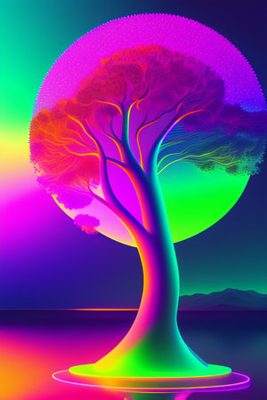 Abstract tree in neon colors. Vector illustration for your graphic design.の写真素材