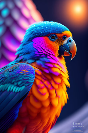 Colorful parrot on a dark background. 3D illustration.の写真素材