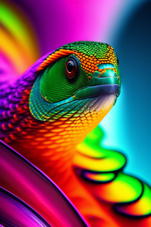 Colorful eye of a lizard on a colorful background. 3d renderingの写真素材