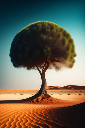 Tree in the desert. 3D render. Conceptual image.の写真素材