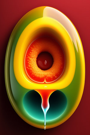 3d illustration of colorful water drops flowing in the form of a heartの写真素材