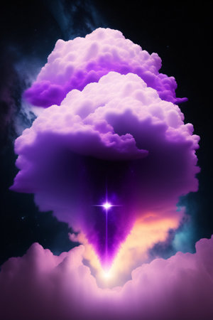 Purple cloud with stars in the night sky. 3D renderingの写真素材