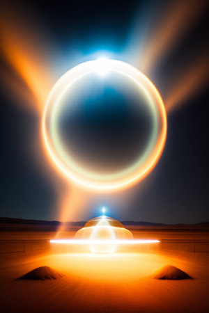 abstract scene with a circle of light in the middle of the desertの写真素材