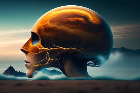 Human head with a lightning in the head. 3D illustration.の写真素材