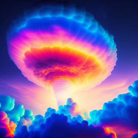 3D Illustration of a Colorful Explosion of Smoke or Fogの写真素材