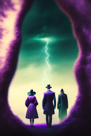 Conceptual image of a group of people looking at the lightning