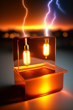 Light bulbs in a box on a background of the night city.
