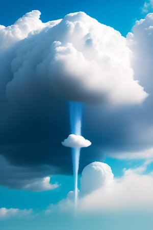 Clouds with a fountain in the sky. 3D illustration.の写真素材