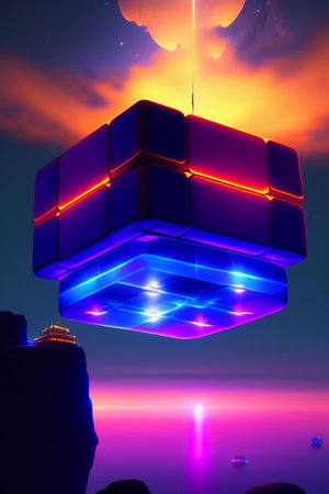 3d rendering of a futuristic cube in the sky. 3d illustration.
