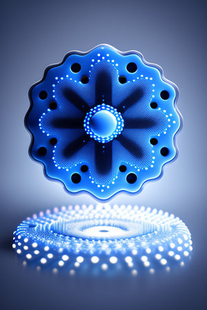 3d illustration of abstract digital blue background with neon lights and circleの写真素材