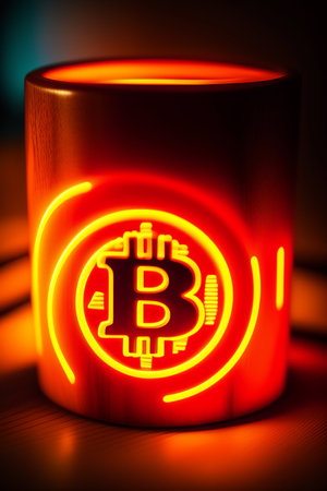 Bitcoin symbol on a candle. Cryptocurrency concept. 3D renderingの写真素材