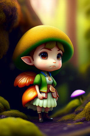 Cute little elf in the forest. 3D illustration. Fantasy.の素材