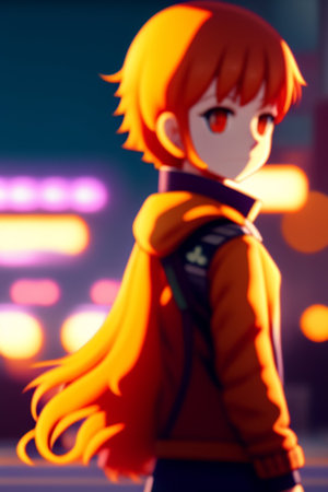 Illustration of a Japanese anime cosplay girl in neon light.の素材