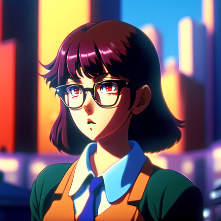 Fashion girl in glasses on the background of the night city.の素材