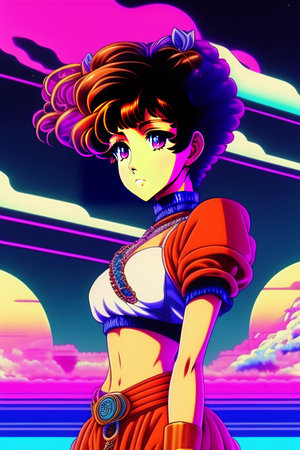 Illustration of a beautiful girl on a background of the sky.の素材