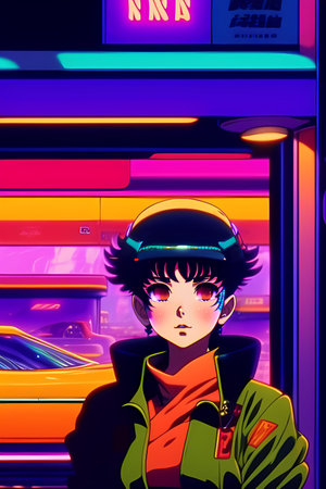 Vector illustration of a girl on the background of an arcade machine.の素材