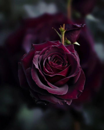 Dark red rose on a dark background, shallow depth of field.の素材