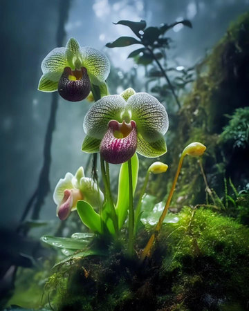 Beautiful tropical orchid in the rainforest. Nature background.の写真素材