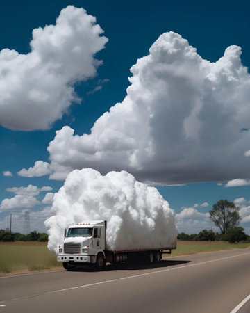 White truck on the road with clouds in the blue sky. Transportation conceptの写真素材