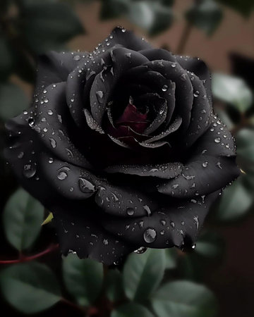 Black rose with water drops on the petals. Close up.の素材