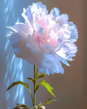 Beautiful peony flower on the background of a blue wall.の写真素材