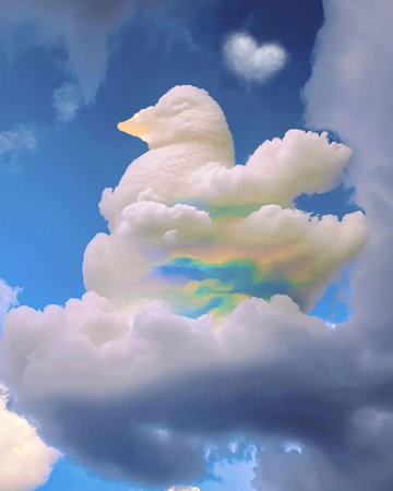 Rainbow cloud in the blue sky, 3d rendering. Computer digital drawing.の写真素材