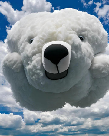 White fluffy polar bear in the blue sky with clouds. 3d renderingの素材