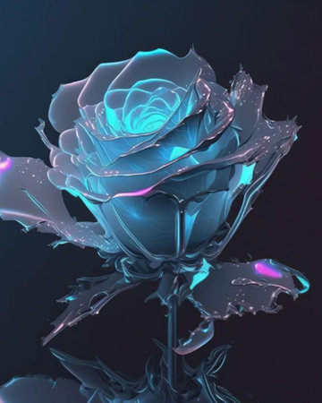 Blue rose on a black background. 3d rendering, 3d illustration.の素材