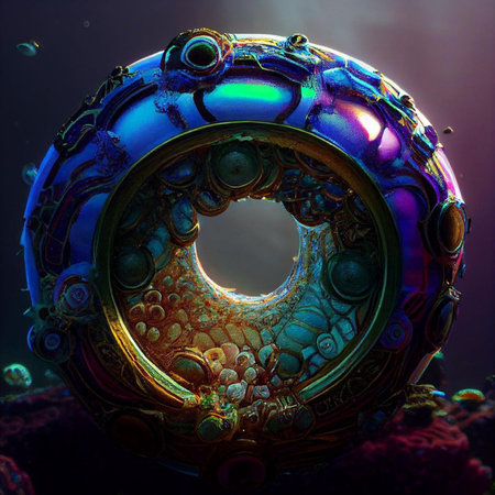 3d illustration of a colorful ring in the form of a fishの素材