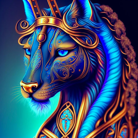 Fantasy illustration of a lion with a crown. 3d renderingの素材
