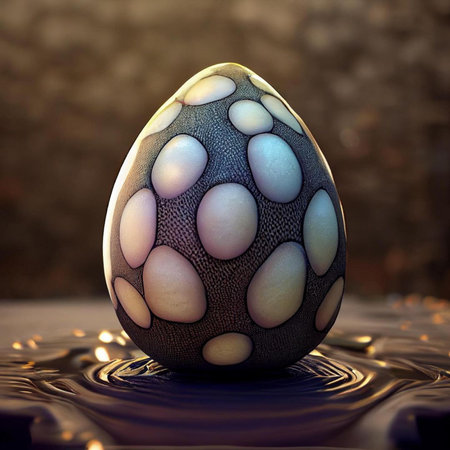 Decorated easter egg on a dark background. 3d renderの素材