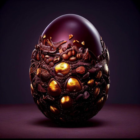Easter egg with chocolate and coffee beans on a dark background.の素材