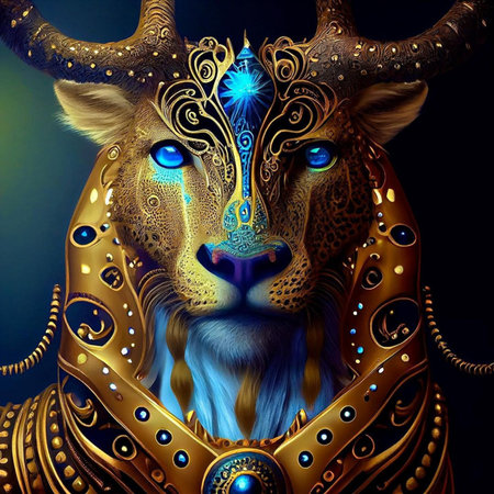 Fantasy portrait of a deer with golden ornament. Digital painting.の素材