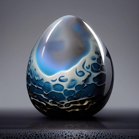 Easter egg with blue and white marble pattern, 3d renderの素材