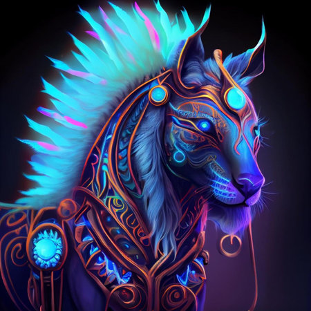 Horse with blue eyes. Fantasy illustration. Tattoo art.の素材