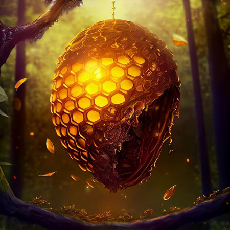 Honeycomb in the forest, 3d rendering. Computer digital drawing.の素材