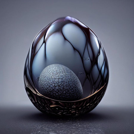 Easter egg with reflection on a dark background. 3d illustrationの素材