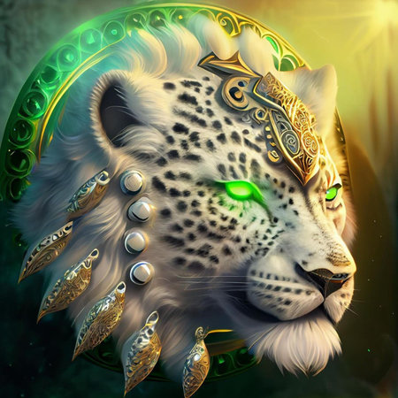 Fantasy portrait of a leopard with a crown and precious stones.の素材