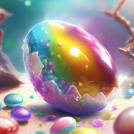 Easter egg on a background of colored eggs. 3d illustrationの素材