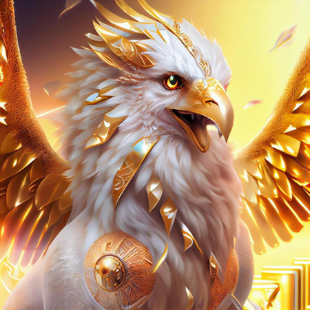 Eagle with a golden crown. 3D illustration. Fantasy.の素材