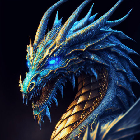 Dragon on black background. 3D illustration. 3D CG. High resolution.の素材