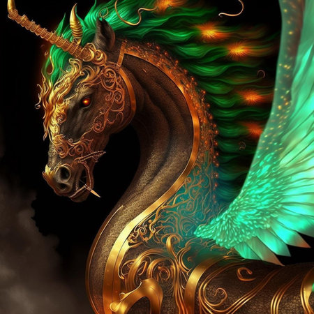 3D rendering of a fantasy dragon with wings and fire flames.の素材