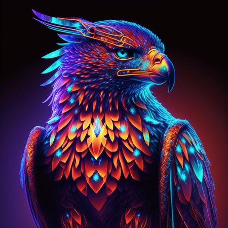 Eagle in the rays of light. 3D rendering. Computer digital drawing.の素材