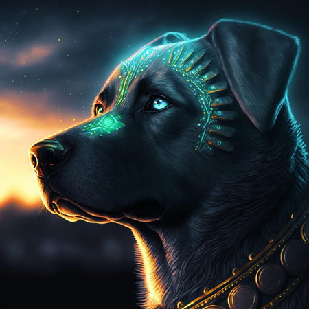 Digital Illustration of a Labrador Retriever in a Starry Skyの素材
