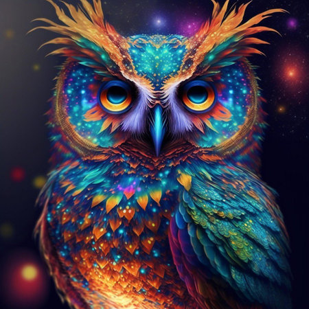 Owl. Colorful fractal artwork for creative graphic design.の素材