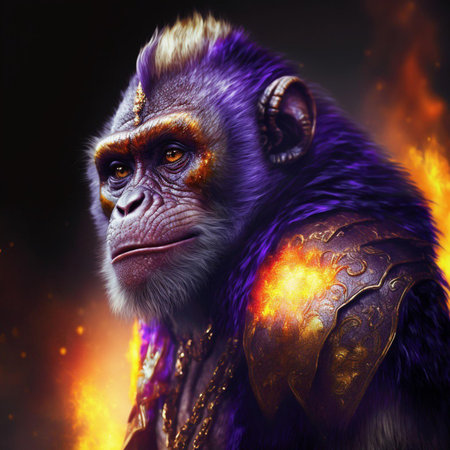 Gorilla in the fire. 3D illustration. Fantasy.の素材
